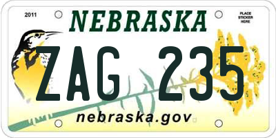 NE license plate ZAG235