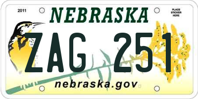 NE license plate ZAG251