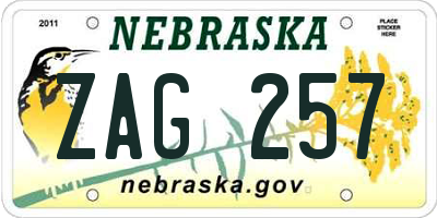NE license plate ZAG257