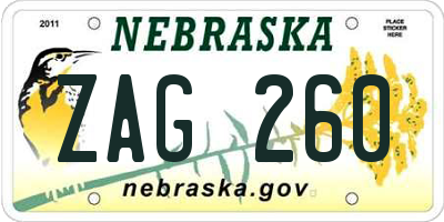 NE license plate ZAG260