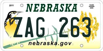 NE license plate ZAG263