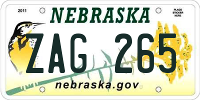 NE license plate ZAG265