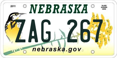 NE license plate ZAG267