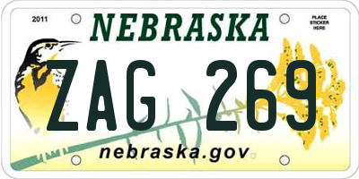 NE license plate ZAG269