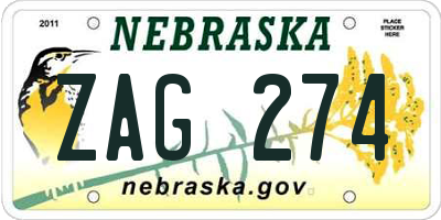 NE license plate ZAG274