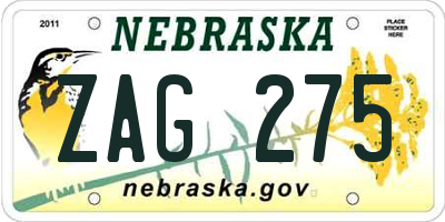 NE license plate ZAG275