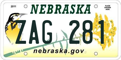 NE license plate ZAG281