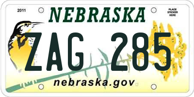 NE license plate ZAG285