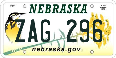 NE license plate ZAG296
