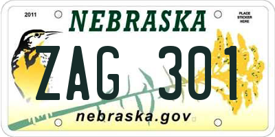 NE license plate ZAG301