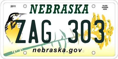 NE license plate ZAG303