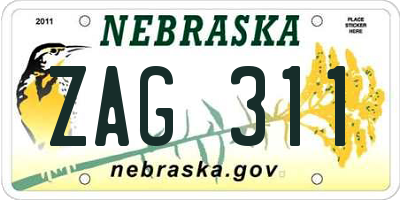 NE license plate ZAG311