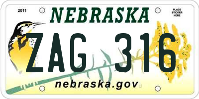 NE license plate ZAG316
