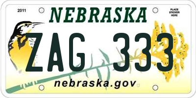 NE license plate ZAG333