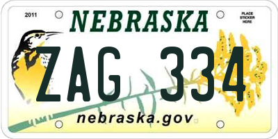 NE license plate ZAG334