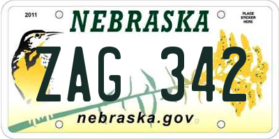NE license plate ZAG342