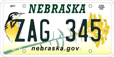 NE license plate ZAG345