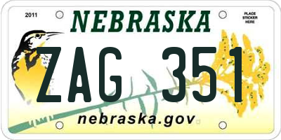 NE license plate ZAG351