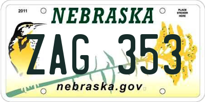 NE license plate ZAG353