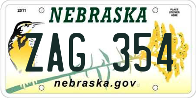 NE license plate ZAG354