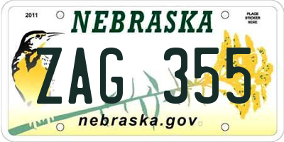 NE license plate ZAG355