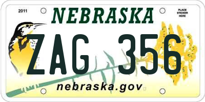 NE license plate ZAG356