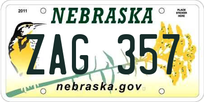 NE license plate ZAG357