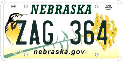 NE license plate ZAG364