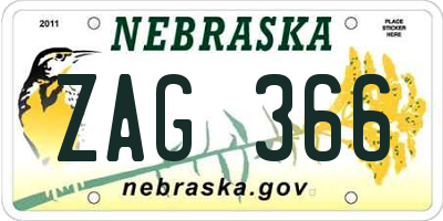 NE license plate ZAG366