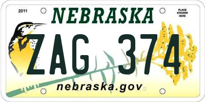 NE license plate ZAG374