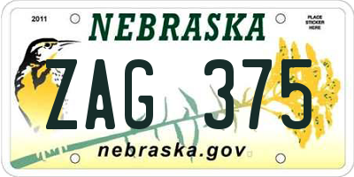 NE license plate ZAG375