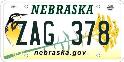 NE license plate ZAG378