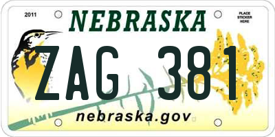 NE license plate ZAG381