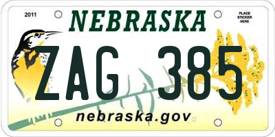 NE license plate ZAG385