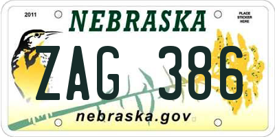 NE license plate ZAG386