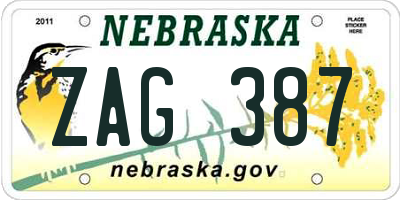 NE license plate ZAG387
