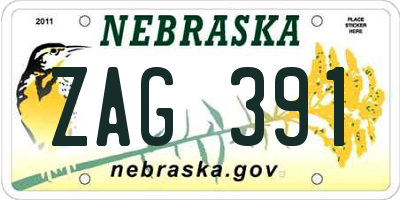NE license plate ZAG391