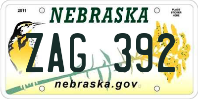 NE license plate ZAG392