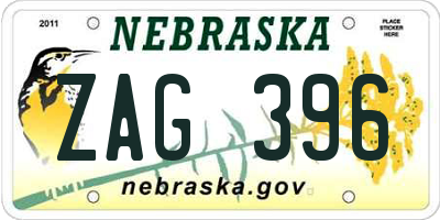 NE license plate ZAG396