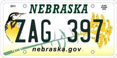 NE license plate ZAG397