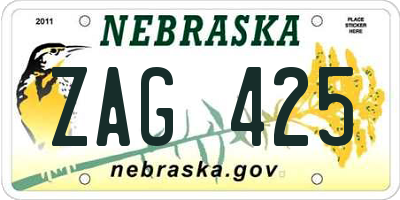 NE license plate ZAG425