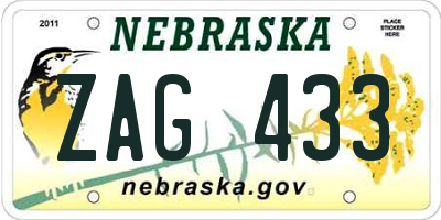 NE license plate ZAG433