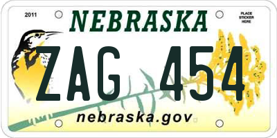 NE license plate ZAG454