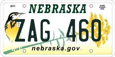 NE license plate ZAG460