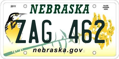 NE license plate ZAG462