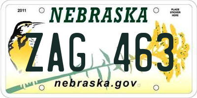 NE license plate ZAG463