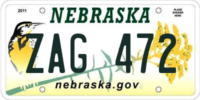 NE license plate ZAG472