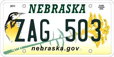 NE license plate ZAG503