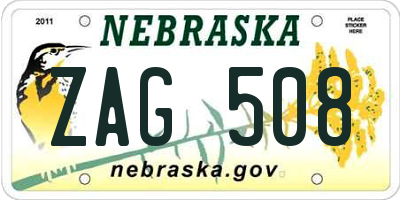 NE license plate ZAG508