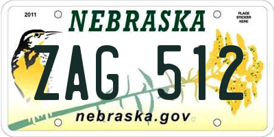 NE license plate ZAG512